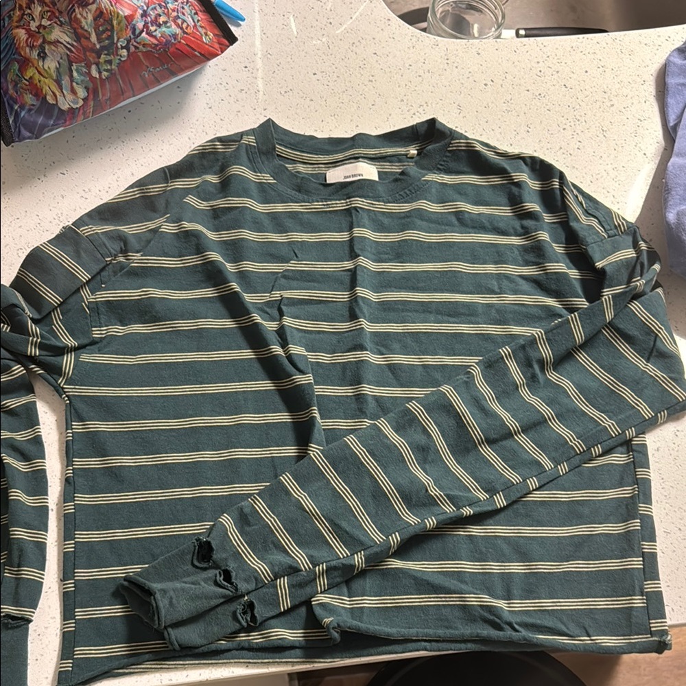 Joah brown vintage striped distressed crop (final sale shop closes 5.1)